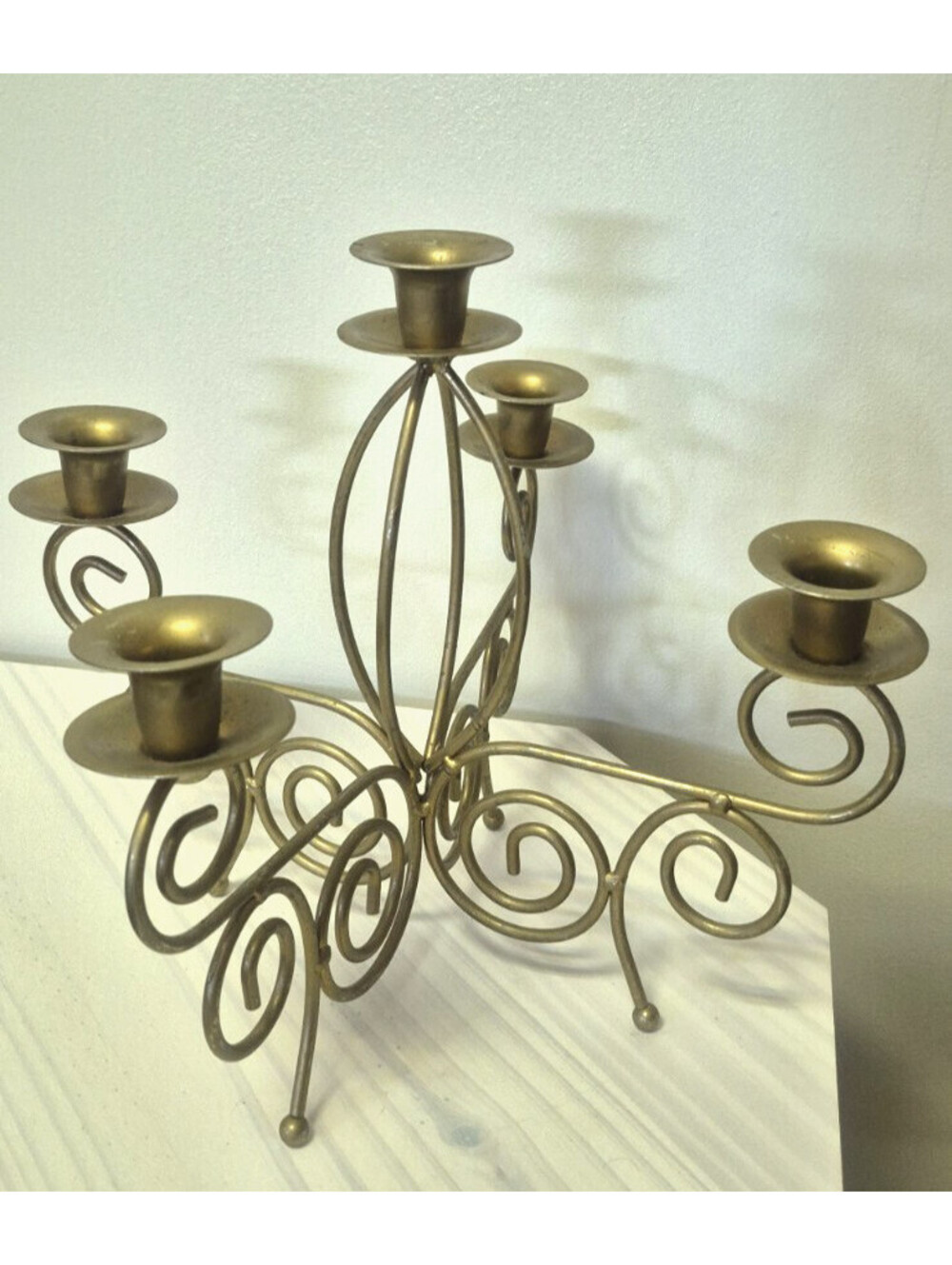 Vintage aged Home Interiors Brass Candleholder 4 Arm 5 Taper Candles Centerpiece